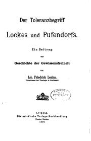 Cover of: Der Toleranzbegriff Lockes und Pufendorfs: Ein Beitrag zur Geschichte der Gewissensfreiheit