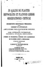 Cover of: In Galeni de placitis Hippocratis et Platonis libros observationes criticae ...