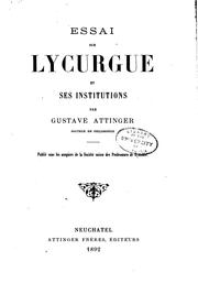 Cover of: Essai sur Lycurgue et ses institutions