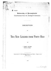Cover of: Descriptions of Two New Leeches from Porto Rico by John Percy Moore