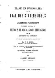 Cover of: Klank- en buigingsleer van de taal des Statenbijbels by Jacobus Heinsius