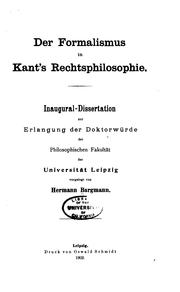 Der Formalismus in Kant's Rechtsphilosophie by Hermann Bergmann