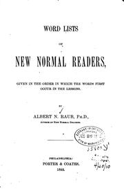 Cover of: Word Lists of New Normal Readers: Given in the Order in which the Words First Occur in the Lessons