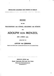 Cover of: Rede bei der Trauerfeier der königlichen Akademie der Künste für Adolph von ...