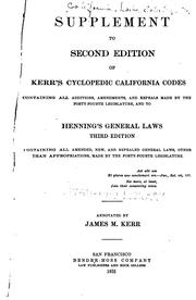 Cover of: Supplement to Second Edition of Kerr's Cyclopedic California Codes ...