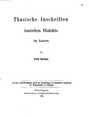 Cover of: Thasische Inschriften ionischen Dialekts im Louvre by Friedrich Bechtel