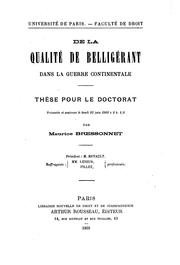 Cover of: De la qualité de belligérant dans la guerre continentale