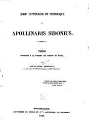 Cover of: Essai littéraire et historique sur Apollinaris Sidonius ...