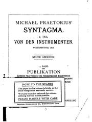 Cover of: Syntagma: Von den Instrumenten. Wolfenbüttel 1618