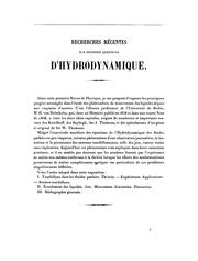 Cover of: Recherches récentes sur diverses questions d'hydrodynamique: exposé des travaux de Von Helmholtz ...