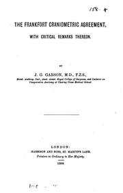 Cover of: The Frankfurt craniometric agreement, with critical remarks thereon by John George Garson