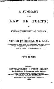 Cover of: A Summary of the Law of Torts, Or, Wrongs Independent of Contract