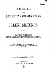 Cover of: Ueberschau ueber den gegenwartigen Stand der Ohrenheilkunde