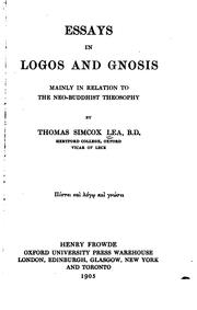 Cover of: Essays in Logos and Gnosis Mainly in Relation to the Neo-Buddhist Theosophy