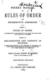 Cover of: Pocket Manual of Rules of Order for Deliberative Assemblies ...