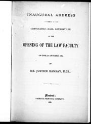 Cover of: Inaugural address: delivered in the Convocation Hall, Lennoxville, at the opening of the law faculty, on the 5th October, 1880