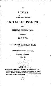 Cover of: The Lives of the Most Eminent English Poets: With Critical Observations on Their Works by Samuel Johnson