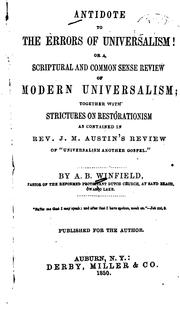 Cover of: Antidote to the Errors of Universalism: Or a Scriptural and Common Sense Review of Modern ...