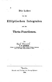 Cover of: Die Lehre von den elliptischen integralen und den Theta-functionen by Karl Heinrich Schellbach