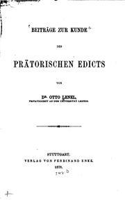 Cover of: Beiträge zur Kunde des prätorischen Edicts by Otto Lenel