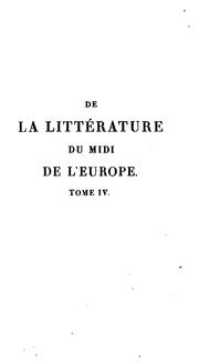 Cover of: De la littérature du midi de l'Europe by Jean-Charles-Léonard Simonde Sismondi