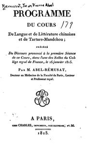 Cover of: Programme du cours de langue et de littérature chinoises et de tartare ... by Jean Pierre Abel Rémusat