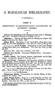 Cover of: A Madagascar Bibliography: In Two Parts: Part I.--Arranged Alphabetically According to Authors ...