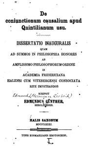 Cover of: De coniunctionum causalium apud Quintilianum usu by Edmund Hermann Leopold Günther