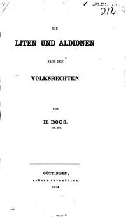 Cover of: Die Liten und Aldionen nach den Volksrechten