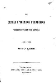 Cover of: De Orphei Epimenidis Pherecydis theogoniis quaestiones critica