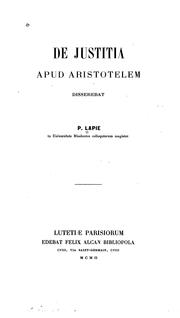 Cover of: De justitia apud Aristotelem by Paul Lapie