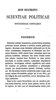 Cover of: Quid Secundatus politicae scientiae instituendae contulerit