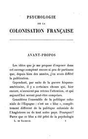 Cover of: Psychologie de la colonisation française: dans ses rapports avec les sociétés indigènes