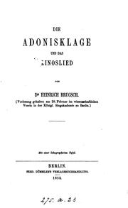 Cover of: Die Adonisklage und das Linoslied by Heinrich Karl Brugsch
