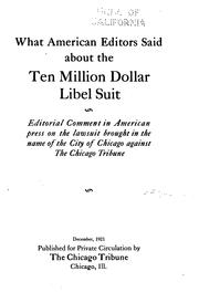 Cover of: What American Editors Said about the Ten Million Dollar Libel Suit ... | Thomson Gale