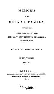 Cover of: Memoirs of the Colman family, including their correspondence by Richard Brinsley Peake