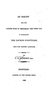 Cover of: An Inquiry Into the Proper Mode of Rendering the Word God in Translating the Sacred Scriptures ...