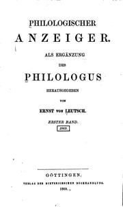 Cover of: Philologischer Anzeiger by Ernst Ludwig von Leutsch, Ernst Ludwig von Leutsch