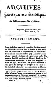 Archives historiques et statistiques du département du Rhone by Rhone (Departement)