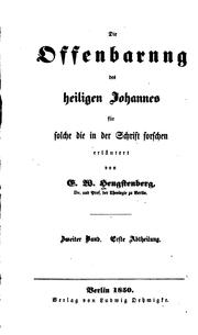Cover of: Die Offenbarung des Heiligen Johannes: Für solche die in der Schrift forschen by Ernst Wilhelm Hengstenberg