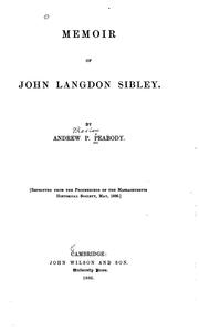 Cover of: Memoir of John Langdon Sibley