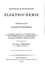 Cover of: Einführung in die technische Elektrochemie: Unter Mitwirkung hervorragender ...