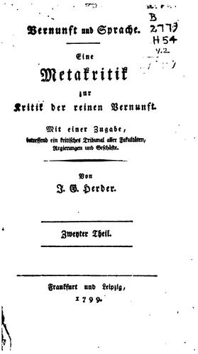 Eine Metakritik zur Kritik der reinen Vernunft by Johann Gottfried Herder