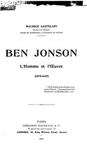 Cover of: Ben Jonson: l'homme et l'oeuvre (1572-1637). by Maurice Castelain