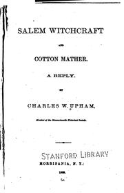 Cover of: Salem Witchcraft and Cotton Mather. A Reply