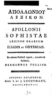 Cover of: Apollonii Sophistae Lexicon graecum Iliadis et Odysseae