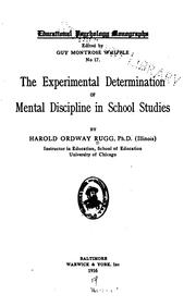 Cover of: The Experimental Determination of Mental Discipline in School Studies by Harold Ordway Rugg