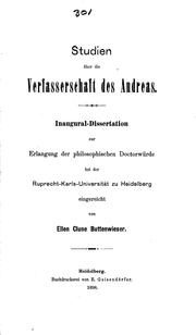 Cover of: Studien über die Verfasserschaft des Andreas by Ellen Clune Buttenwieser