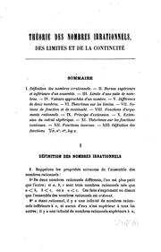 Cover of: Théorie des nombres irrationnels, des limites et de la continuité
