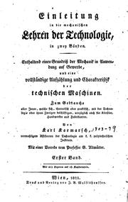 Cover of: Einleitung in die mechanischen Lehren der Technologie...